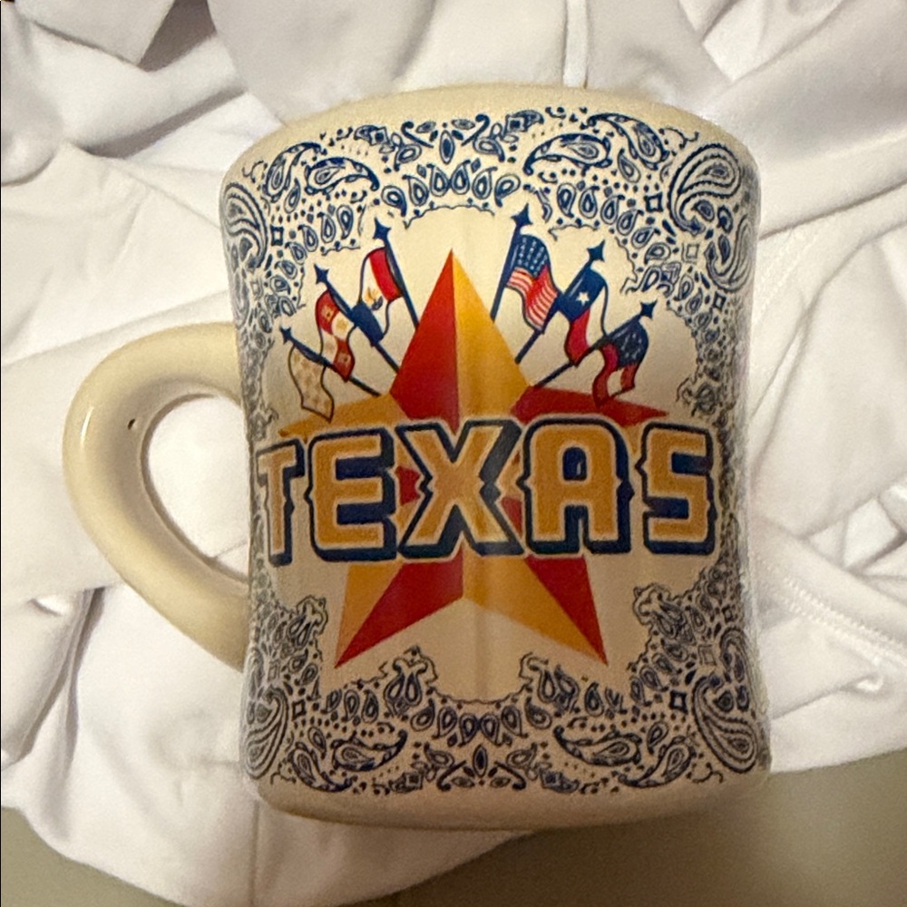 Texas Themed Mug with Blue and Cream Design
